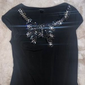 Black Embellished Crystal/Beaded Neckline Dress